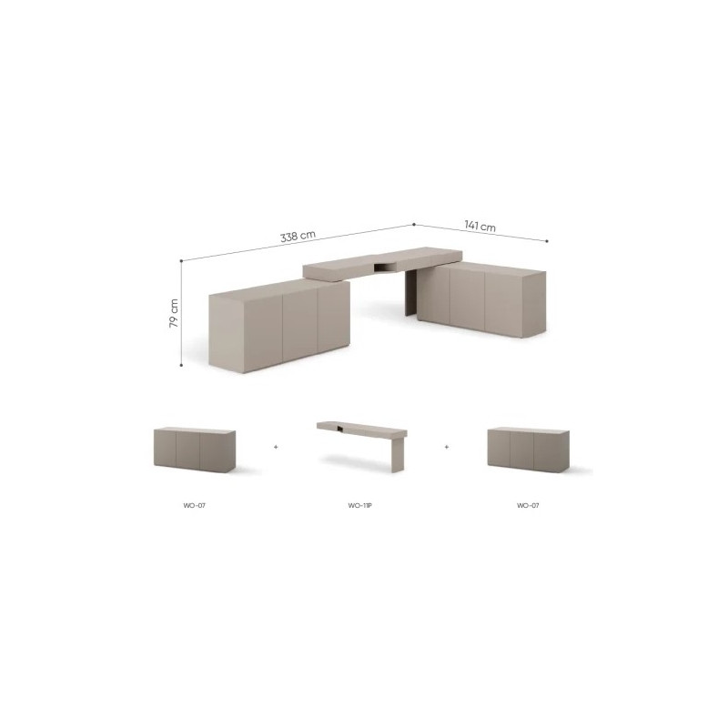 Kompletny układ mebli z szafkami i półkami WOOW Lenart - wymiary