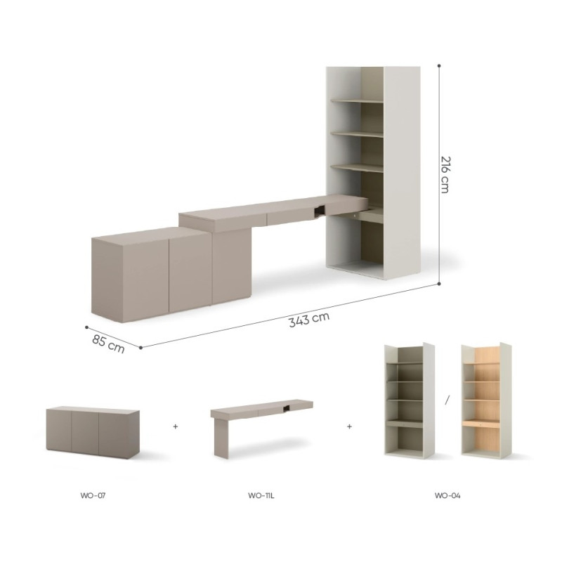Zestaw młodzieżowy SET-WOS8LE w kolorach clay grey, eukaliptus i szampański - wymiary