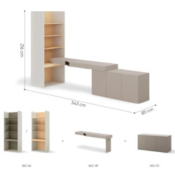 Meble WOOW Lenart w kolorze clay grey, dąb vicenza i szampański - wymiary