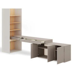 Meble WOOW Lenart w kolorze clay grey, dąb vicenza i szampański - widok otwarty