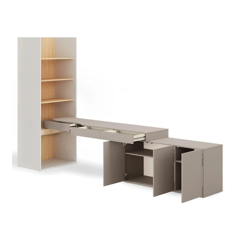 Meble WOOW Lenart w kolorze clay grey, dąb vicenza i szampański - widok otwarty