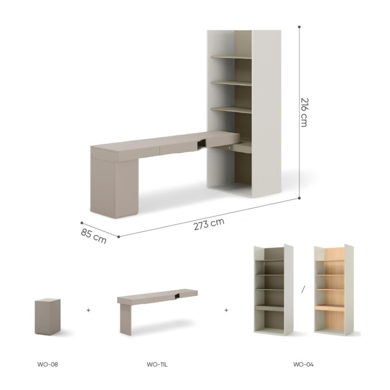Zestaw młodzieżowy SET-WOS9LE z biurkiem i regałem - wymiary