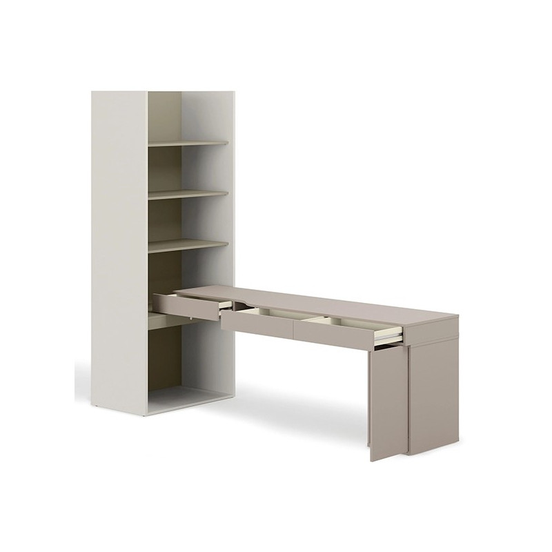 Zestaw młodzieżowy SET-WOS9LE z biurkiem i regałem - widok otwartych szuflad