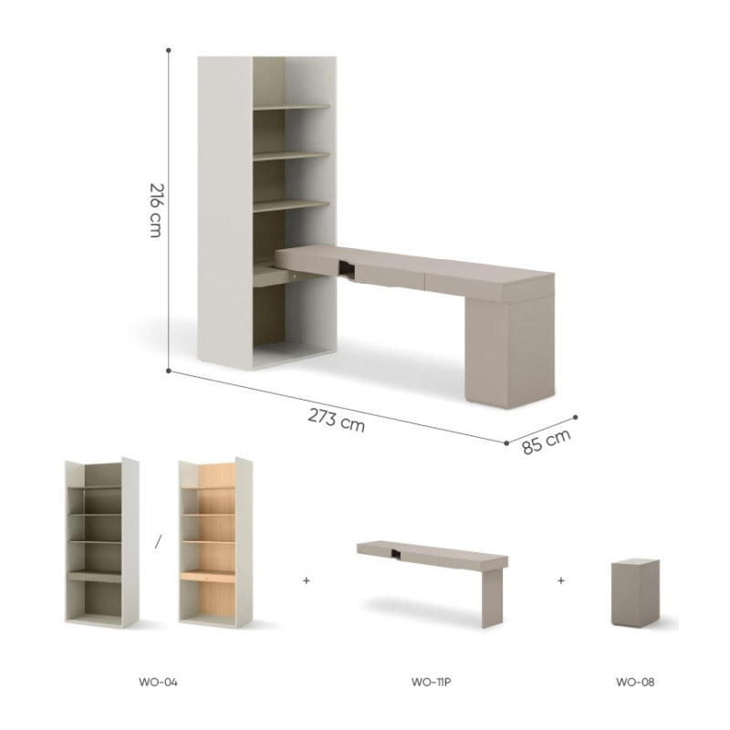Zestaw młodzieżowy SET-WOS9LE z biurkiem i regałem - wymiary