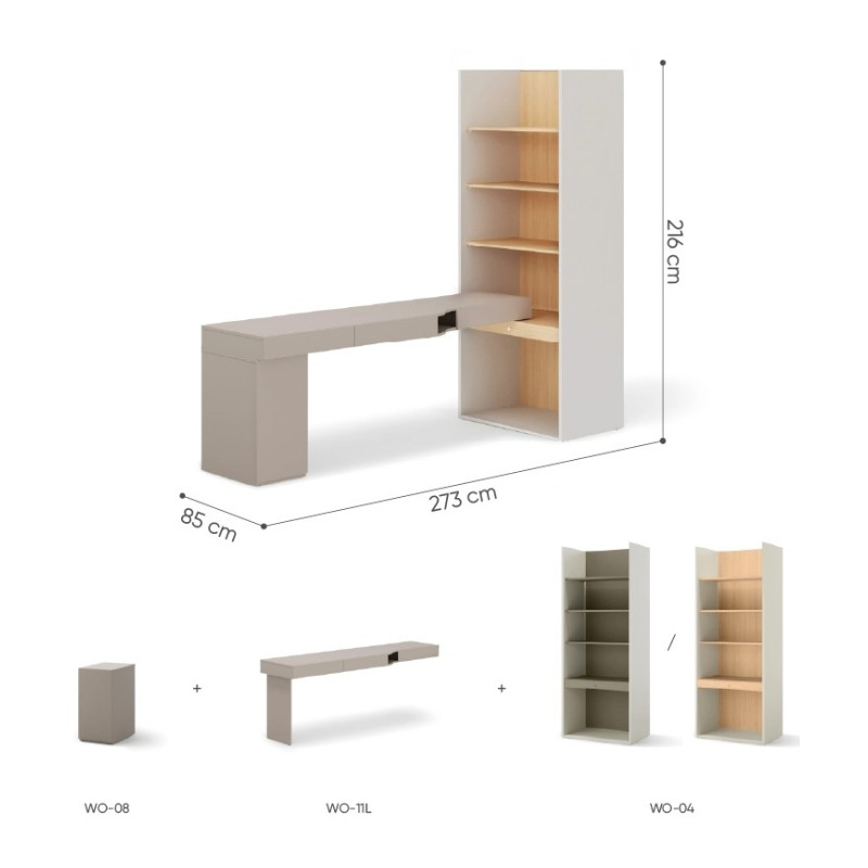 Zestaw młodzieżowy SET-WOS9LVB w kolorze clay grey i dąb vicenza - wymiary