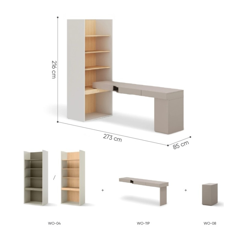 Zestaw młodzieżowy SET-WOS9LVB w kolorze clay grey i dąb vicenza - wymiary