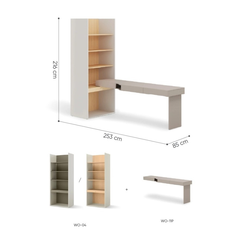 Biurko z regałem SET-WOS10PVB – kolekcja WOOW Lenart - wymiary