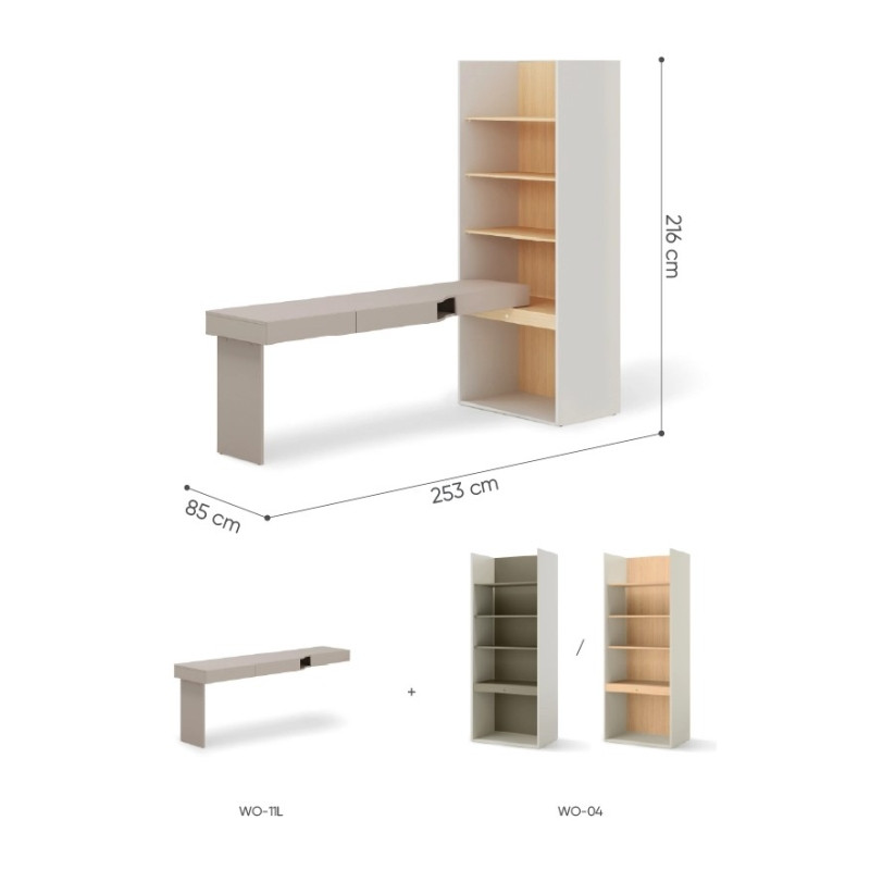Biurko z regałem SET-WOS10LVB – kolekcja WOOW Lenart - wymiary