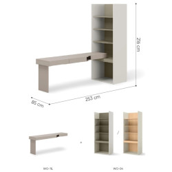 Biurko z regałem SET-WOS10LE w kolorze clay grey i eukaliptus - wymiary