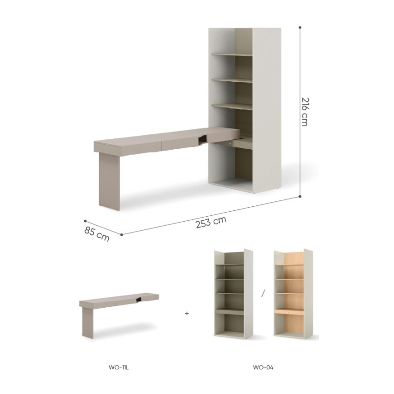 Biurko z regałem SET-WOS10LE w kolorze clay grey i eukaliptus - wymiary