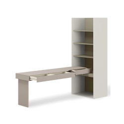 Biurko z regałem SET-WOS10LE w kolorze clay grey i eukaliptus - otwarte szuflady