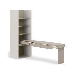 Biurko z regałem SET-WOS10PE w kolorze clay grey i eukaliptus - otwarte szuflady