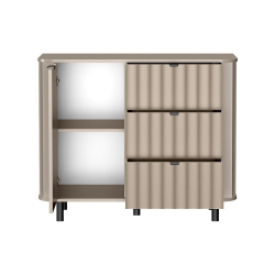 Komoda NOVADO NO-3 Clay Gray Jarstol - widok z przodu otwarta szafka