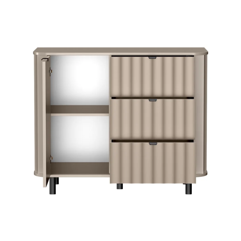 Komoda NOVADO NO-3 Clay Gray Jarstol - widok z przodu otwarta szafka