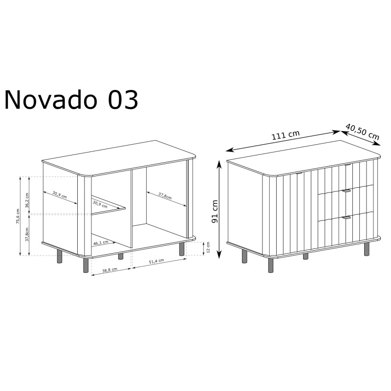 Komoda NOVADO NO-3 JARSTOL Clay Gray lub Biel 111 cm | domowanie.pl