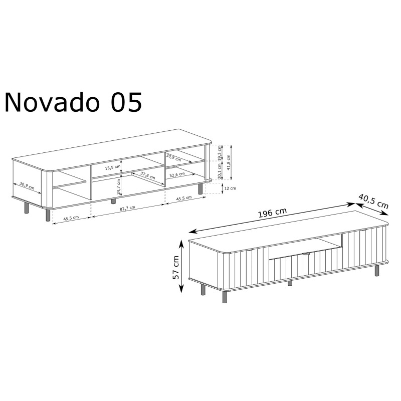 Szafka RTV NOVADO NO-5 Clay Gray Jarstol - wymiary