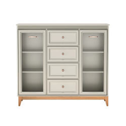 Witryna WINDSOR szeroka z przeszkleniem i szufladami - widok z frontu