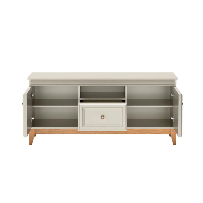 Szafka RTV WINDSOR W-8 z kaszmirowymi frontami - widok na wnętrze