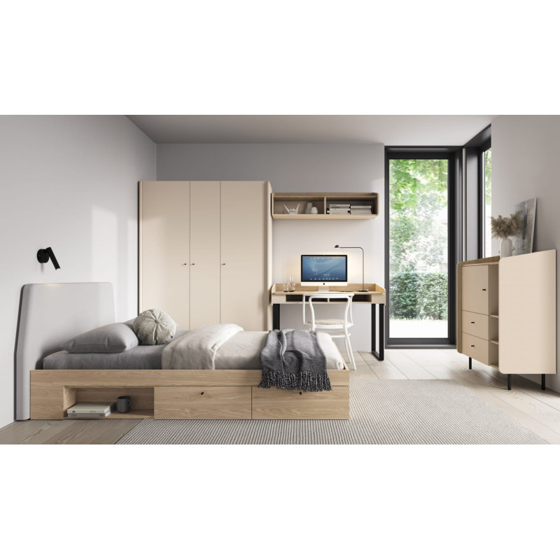 Zestaw mebli do pokoju młodzieżowego ALESSIO Beż Piaskowy / Dąb