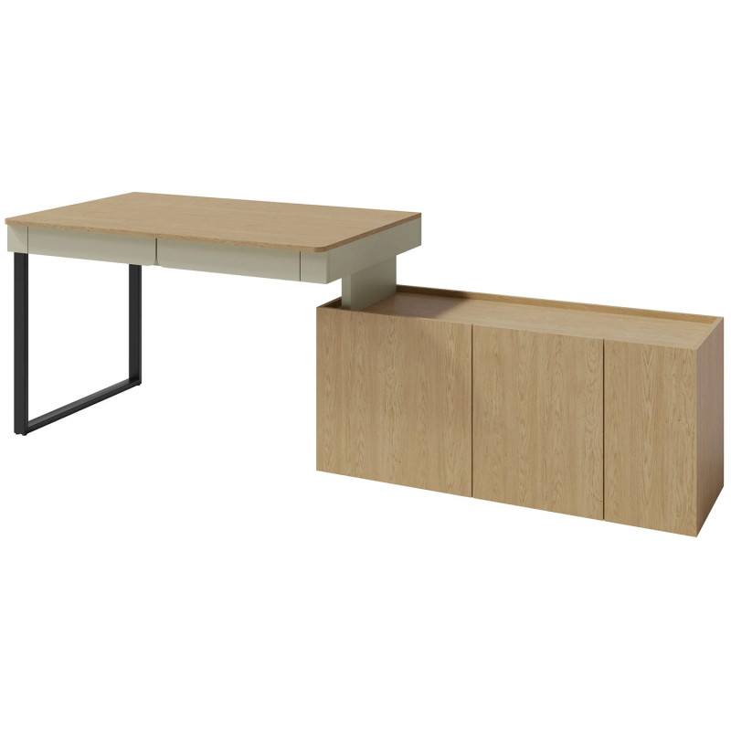 Nowoczesne biurko z komodą z kolekcji Luca eukaliptus/dąb