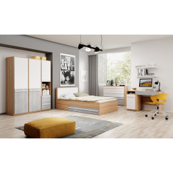 Zestaw mebli do pokoju młodzieżowego PLANO Dąb Nash/Biały/ Beton