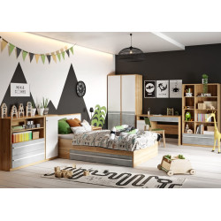 Zestaw mebli do pokoju młodzieżowego PLANO Dąb Nash/Biały/ Beton