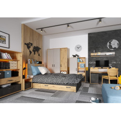 Zestaw mebli do pokoju młodzieżowego 01 QUBIC dąb artisan/raw