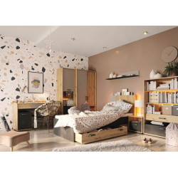 Zestaw mebli do pokoju młodzieżowego 02 QUBIC dąb artisan/raw