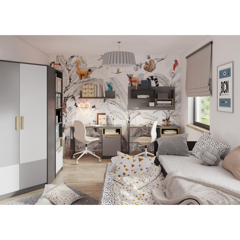 Zestaw mebli do pokoju młodzieżowego POK 2 grafit/buk