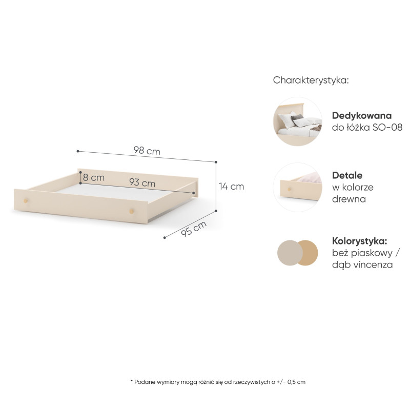 Szuflada łóżka SO-16 lub SO-17 Story Beż Piaskowy / Dąb