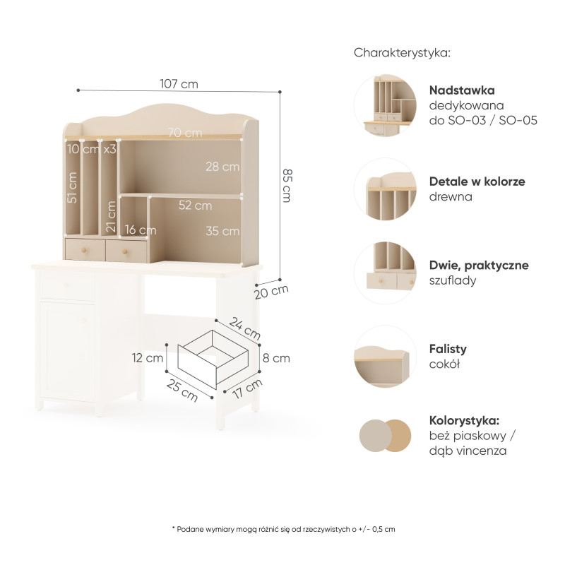 Komoda z nadstawką SO-05 + SO-04 Story Beż Piaskowy / Dąb
