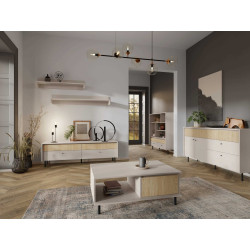 Zestaw Mebli Do Salonu MALTA 2 Beż Piaskowy / Dąb Olejowany Zestaw Mebli Do Salonu MALTA 2 Beż Piaskowy / Dąb Olejowany