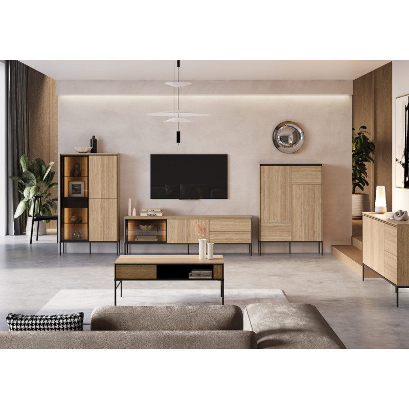 Zestaw Mebli Do Salonu VISSO Dąb Linearny Wysokie Metalowe