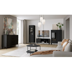 Zestaw Mebli Do Salonu MALUMI Czarny Painflow Jodełka Nowoczesny Zestaw Mebli Do Salonu MALUMI Czarny Painflow Jodełka Nowoczesny
