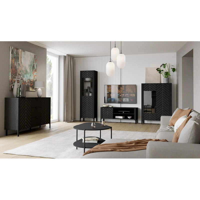 Zestaw Mebli Do Salonu MALUMI Czarny Painflow Jodełka Nowoczesny