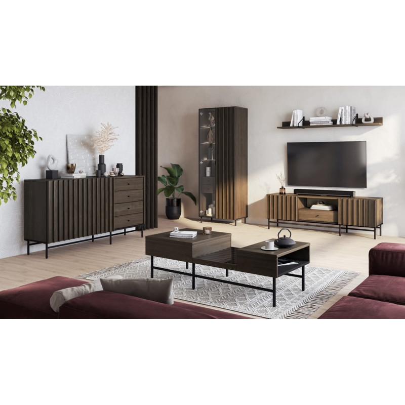 Zestaw Mebli Do Salonu PIEMONTE jesion portland / czarny 2