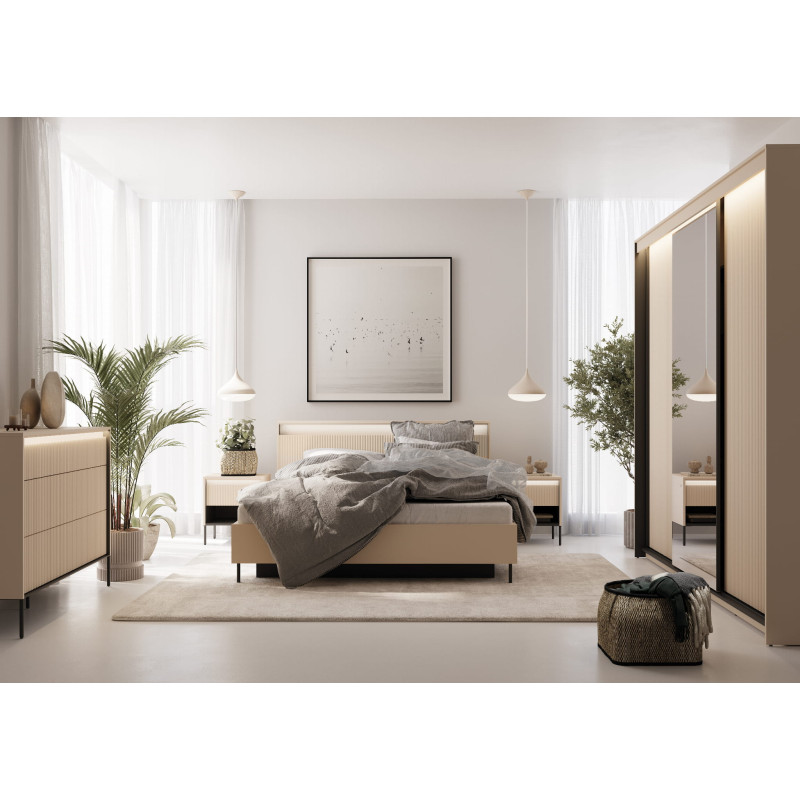 Zestaw Mebli Do Sypialni TREND 1 Beż Piaskowy / Czarny