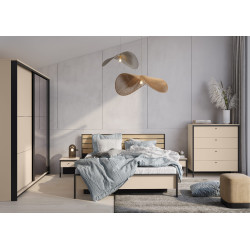 Zestaw Mebli Do Sypialni ENNA 1 Beż Piaskowy / Czarny Zestaw Mebli Do Sypialni ENNA 1 Beż Piaskowy / Czarny