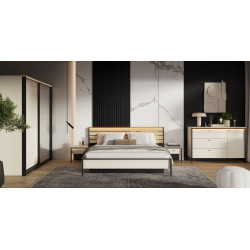 Zestaw Mebli Do Sypialni ENNA 1 Beż Piaskowy / Czarny Zestaw Mebli Do Sypialni ENNA 1 Beż Piaskowy / Czarny