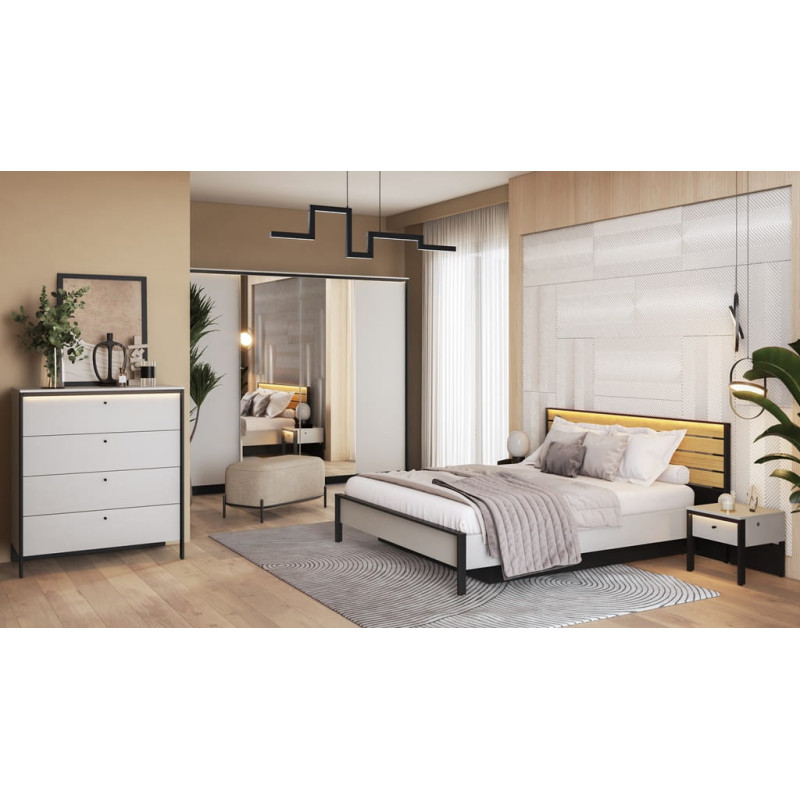 Zestaw Mebli Do Sypialni GRIS szary/czarny/dąb natura