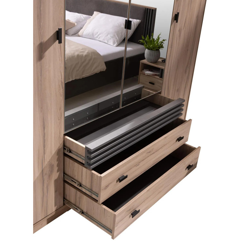 Czterodrzwiowa szafa z lustrem Allmo AL16 - otwarte szuflady