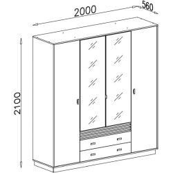 Czterodrzwiowa szafa z lustrem Allmo AL16 kaszmir/antracyt - wymiary