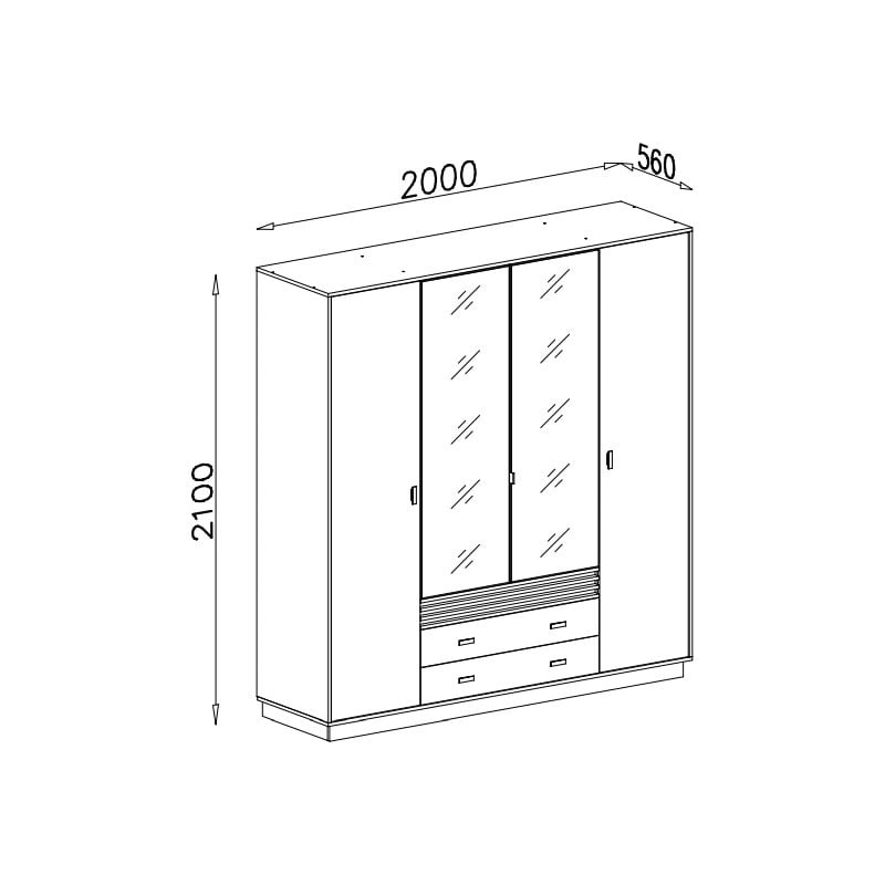 Czterodrzwiowa szafa z lustrem Allmo AL16 kaszmir/antracyt - wymiary