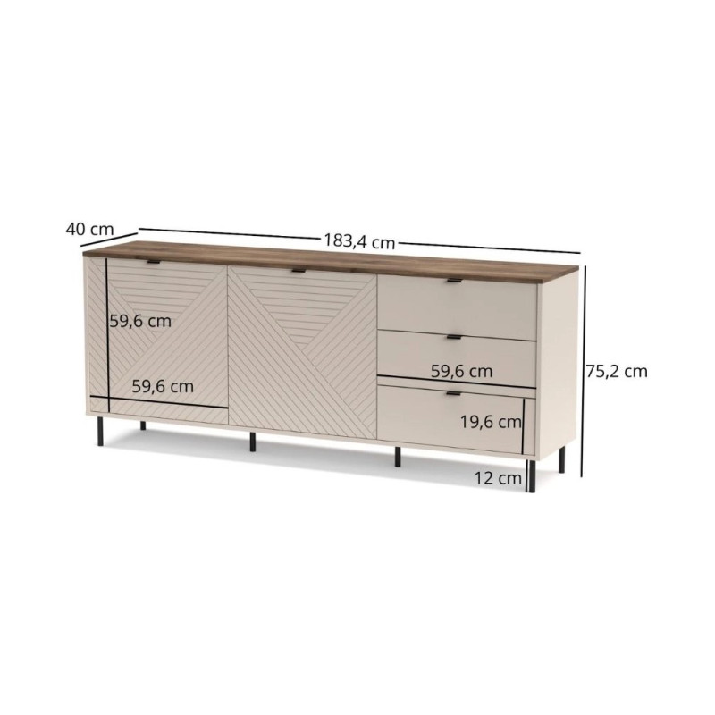 Komoda dwudrzwiowa z trzema szufladami Evo KOM_2D3S Kaszmir - wymiary