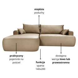 Nowoczesny tapicerowany narożnik Coco beżowy / whisper 3