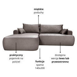 Nowoczesny tapicerowany narożnik Coco brązowy / whisper 5