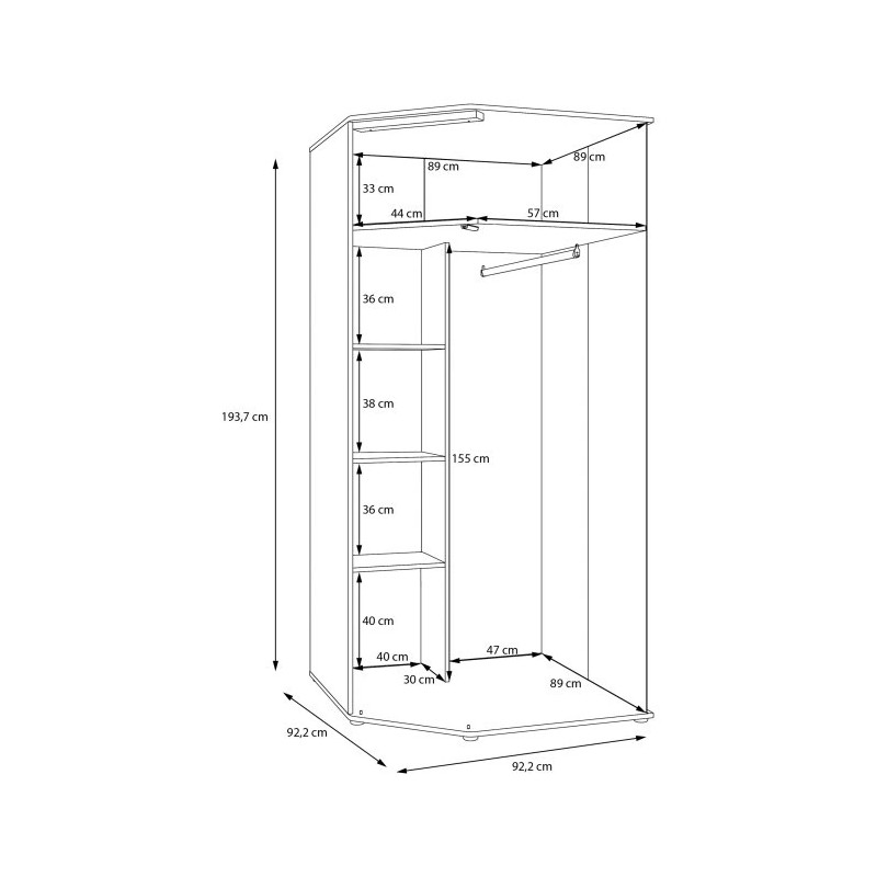 Szafa narożna 90x90 cm Wexlin WEXS811-M820 Piaskowy/Dąb
