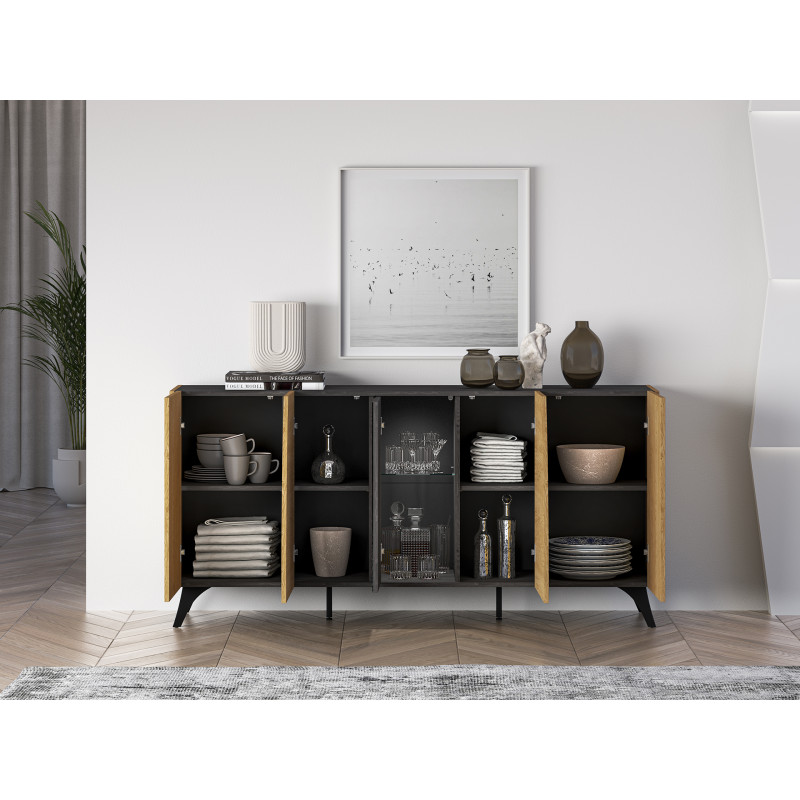 Komoda Toscania 04 Dąb Baltic Dune/Jesion Portland Czarny Ml