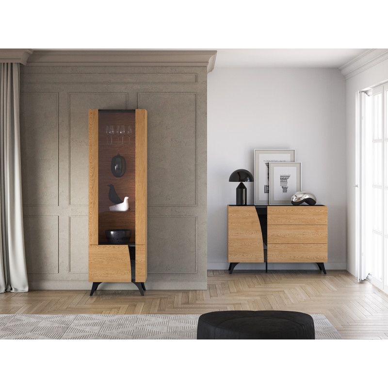 Witryna Toscania 02-L Dąb Baltic Dune/Jesion Portland Czarny Ml