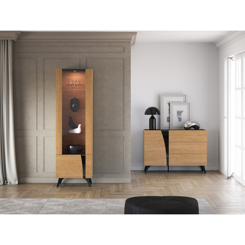 Witryna Toscania 02-L Dąb Baltic Dune/Jesion Portland Czarny Ml